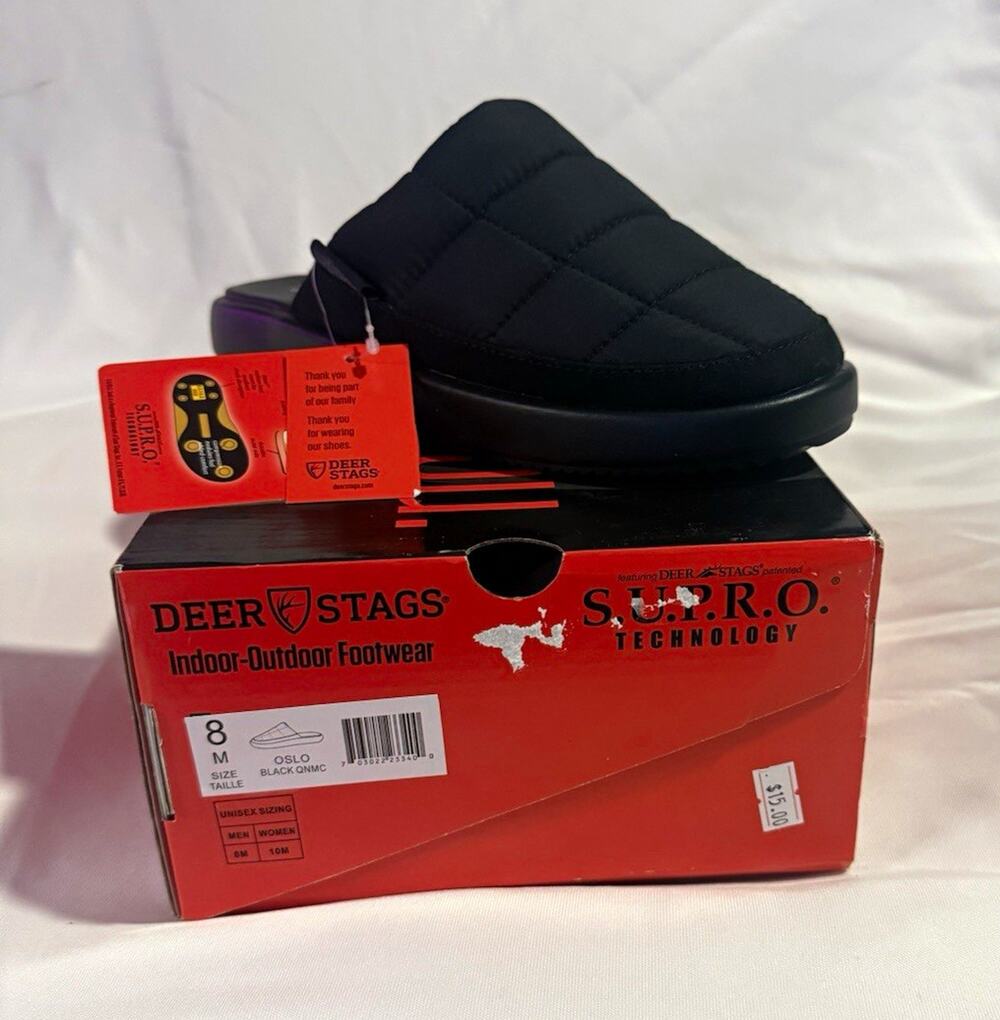 Deer Stags Slipperooz Oslo Black Cushioned Slide Slip-On Slippers Mens 8 M